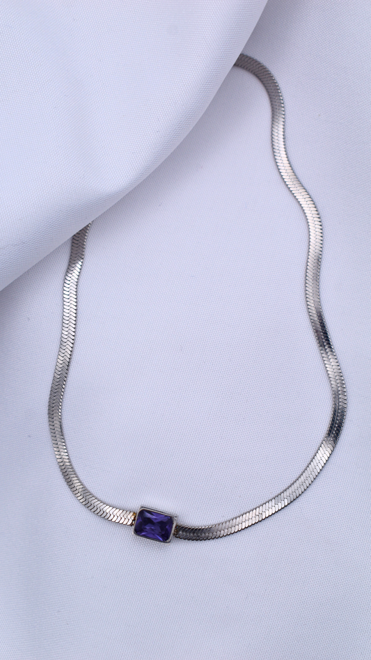 collier "empress chocker " avec perle bleu en argent acier inoxydable